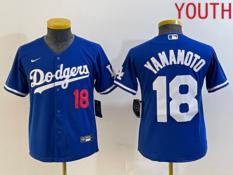Youth Los Angeles Dodgers #18 Yamamoto Blue Nike Game MLB Jersey style 2